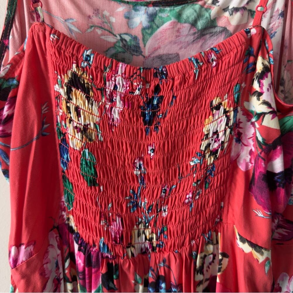 Express Floral Mini Faux Rap Dress adjustable spaghetti straps tropical ruffle M - Picture 11 of 15